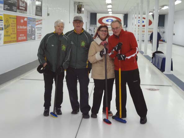 The winners of the second draw of the Vankleek Hill Mixed Bonspiel, representing the Montreal West Curling Club, are seen here: lead Maureen Custy, second Ray Dubrule, third Dianne Hueulak and skip James Botsford. (Submitted photo). 