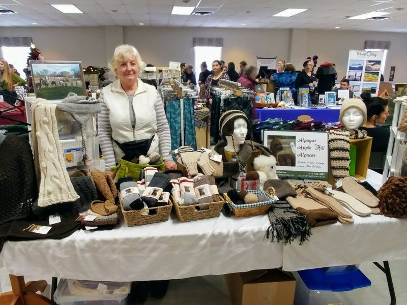 Collette Ducharme from Apple Hill Alpacas was offering handmade scarves, mittens, and other items made with the soft natural and undyed fiber from her own alpacas.