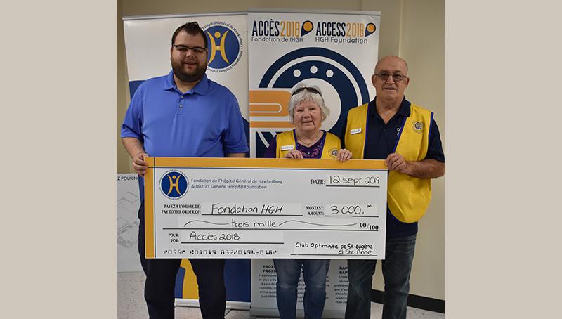 The Optimist Club of St-Eugène and Ste-Anne donates another $3,000 to the HGH Foundation’s Access 2018 Campaign!