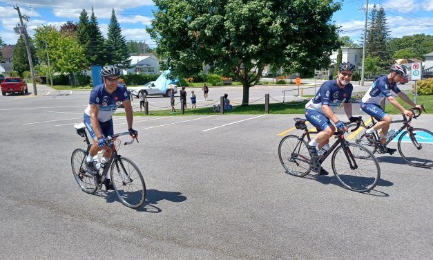 Cyclists stop in Grenville on children’s cancer research fundraising tour