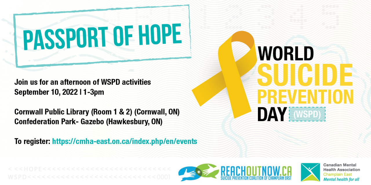 CMHA Champlain East hosting special event in Hawkesbury for World Suicide Prevention Day