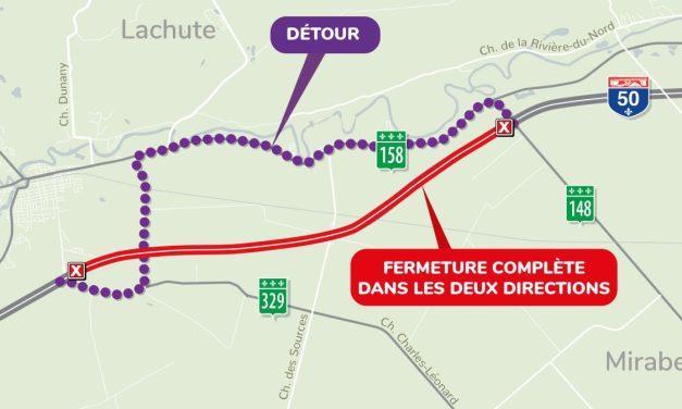 Autoroute 50 closure near Lachute on October 27 and 28